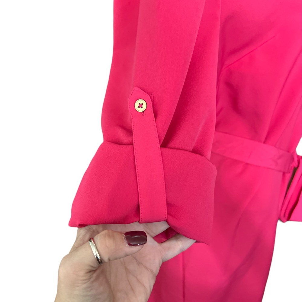 EUC NEW YORK & COMPANY HOT PINK COLLARED LONG SLEEVE OR 3/4 SLEEVE. LARGE. - Picture 5 of 5